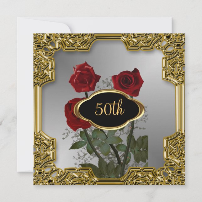 Fleurs de cadres d'or en argent Invitation d'anniv (Devant)