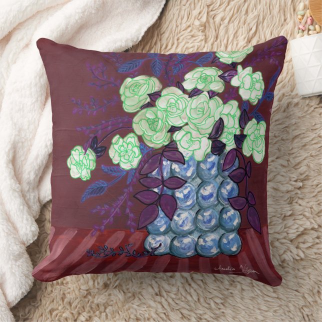 Fleurs de Camellia en bulles vase lancer oreiller (Couverture)