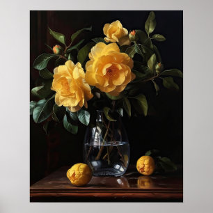 Fleurs de Camellia Jaune Art Imprimer Poster