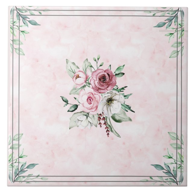 Fleurs de carreaux en céramique rose et gris (Devant)
