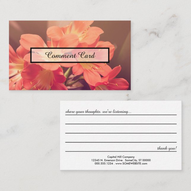 fleurs de carte de commentaire belles (Devant / Derrière)