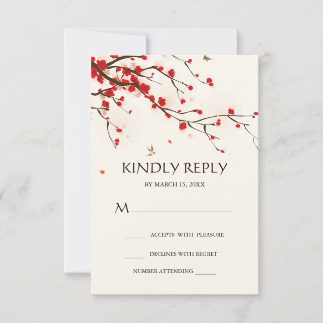 Fleurs de cerisier Aquarelle Mariage floral RSVP (Devant)