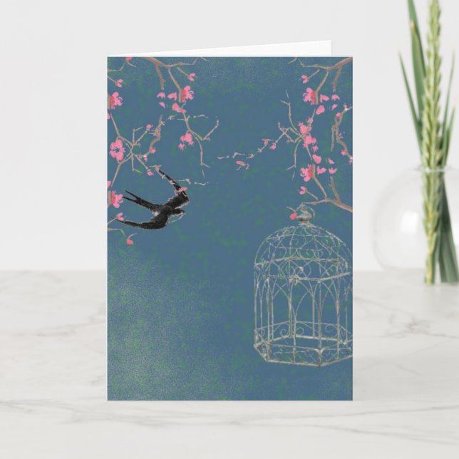 Fleurs de cerisier, carte de cage à oiseaux, (Devant)
