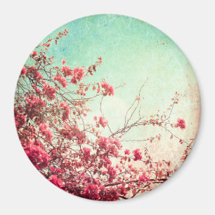 Fleurs de cerisier Floral Rouge Bleu Magnet