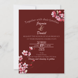 Fleurs de Cerisier Rose Marron Invitation