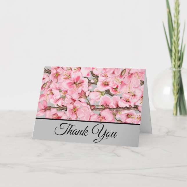 Fleurs de cerisiers à la carte de remerciements bl (Devant)