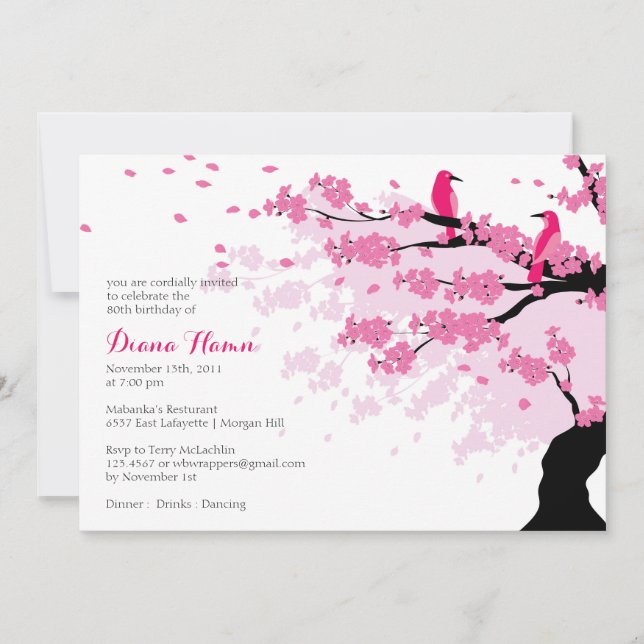 Fleurs de cerisiers avec oiseaux Invitation d'anni (Devant)