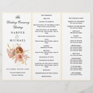 fleurs de champagne Tri-Fold programme de mariage