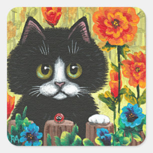 Fleurs de chats noirs Créationarts Sticker carré