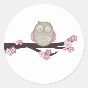 Fleurs de chouette et cerise {rose}   Stickers