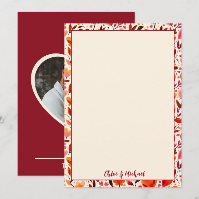 Fleurs de coeur Carte de remerciements plat (Devant / Derrière)