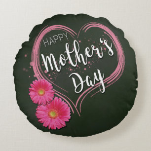 Fleurs de Coeur Rose Fête des Mères - Coussin rond