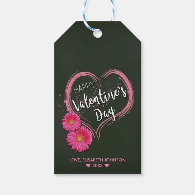 Fleurs de coeur rose Saint-Valentin - étiquette ca (Devant)