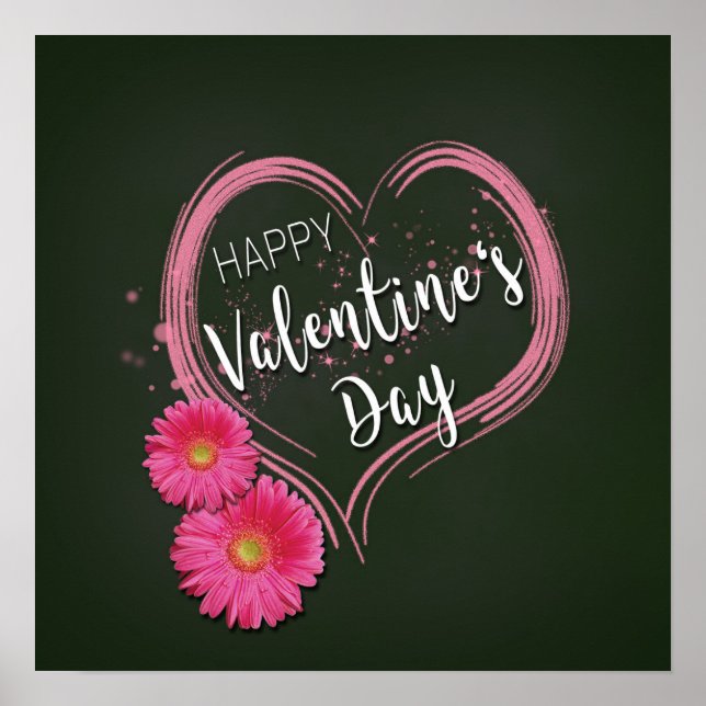 Fleurs de Coeur Rose Saint-Valentin - Poster Impri (Devant)
