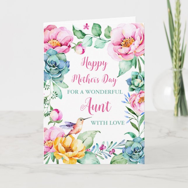 Fleurs de colibri Tante Bonne carte de fête des mè (Devant)