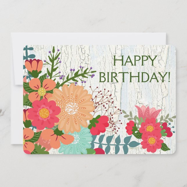 Fleurs de corail, Peinture de crackle, Bonne carte (Devant)
