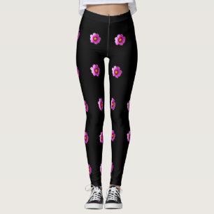Fleurs de cosmos pourpres et jaunes sur leggings n