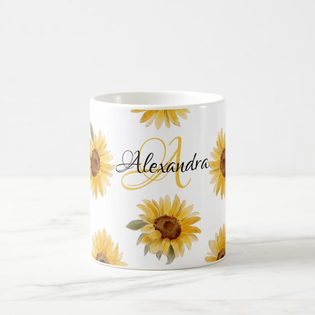 Fleurs de couleur aquarelle | Nom floral & Mug mon (Centre)