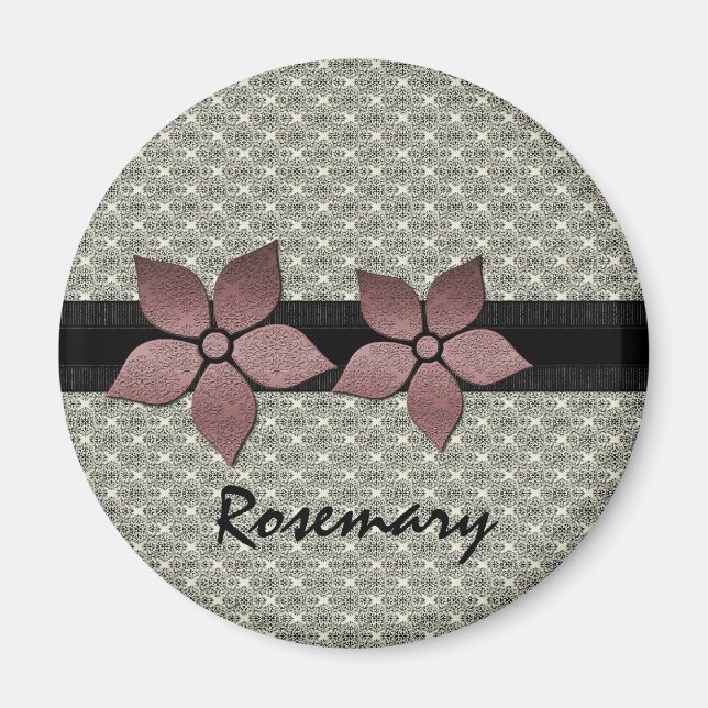 Fleurs de Damas Aimant à bordure striée (Devant)