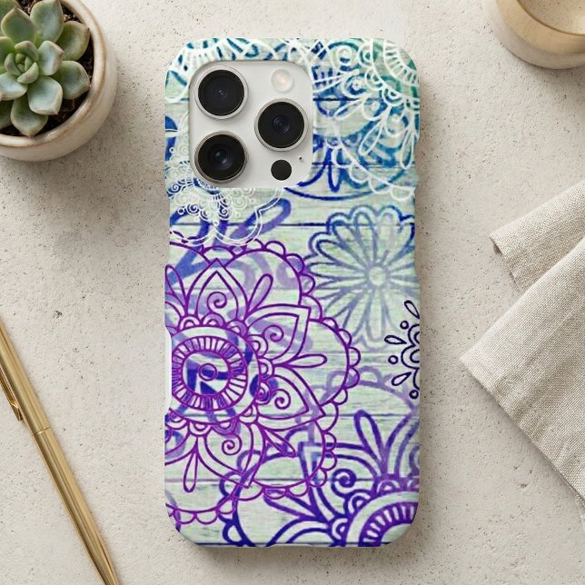 Fleurs De Doodle Cute Sur Un Bois Rustique (Créateur téléchargé)