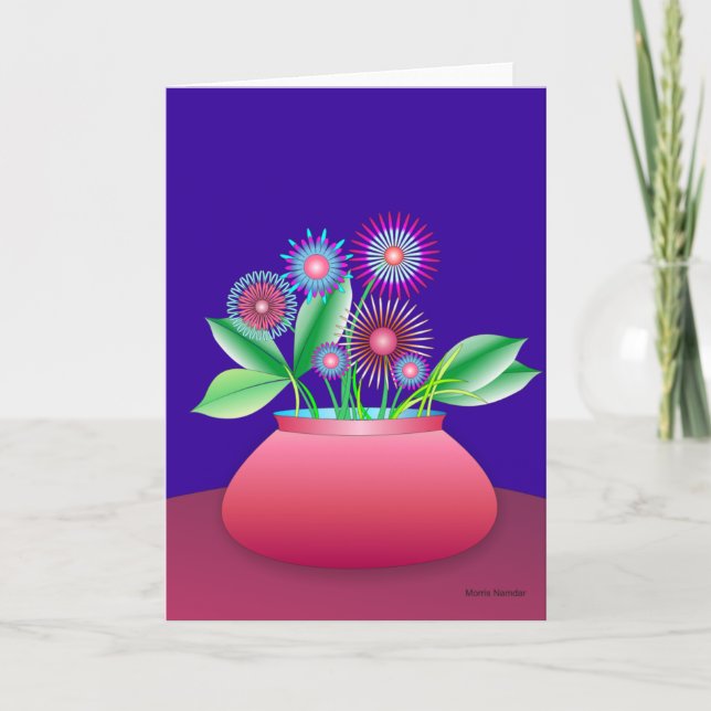 Fleurs de forêt dans un pot rouge carte de voeux (Devant)