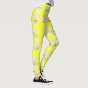 Fleurs de frangipanier blanches jaunes, leggings p