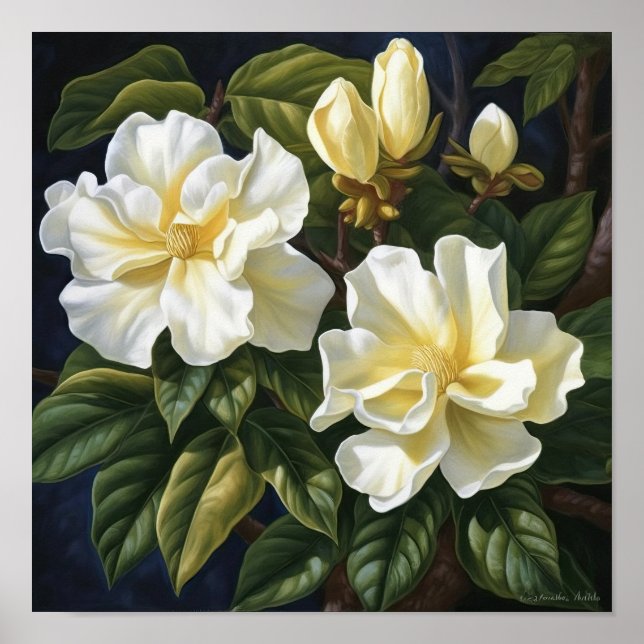 Fleurs de Gardenia Jaune Art Imprimer Poster (Devant)