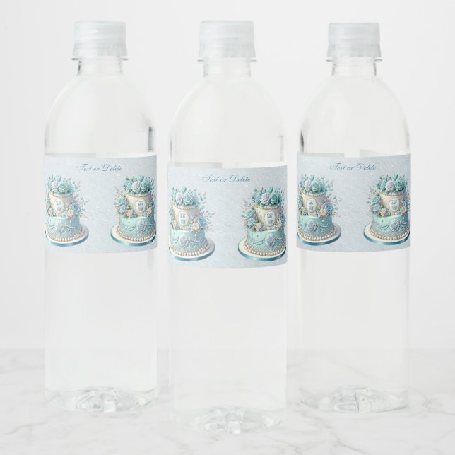 Fleurs de gâteau bleu Étiquette de bouteille d'eau (Bouteilles)