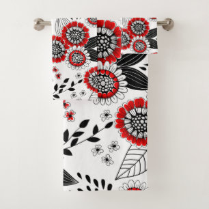 Fleurs de gribouillis et feuilles en rouge et noir