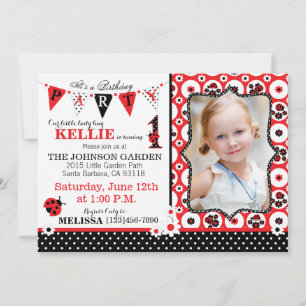 Fleurs de jardin et Bugs dame Invitation d'anniver