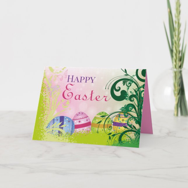Fleurs de jardin et oeufs de Pâques Carte de vacan (Devant)