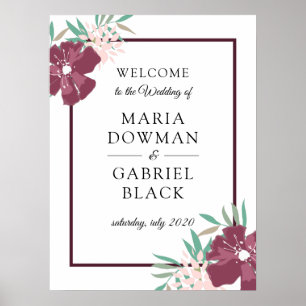 Fleurs de jardin pourpres. Affiche des signes bota