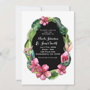Fleurs de jardin tropical et invitations avec feui