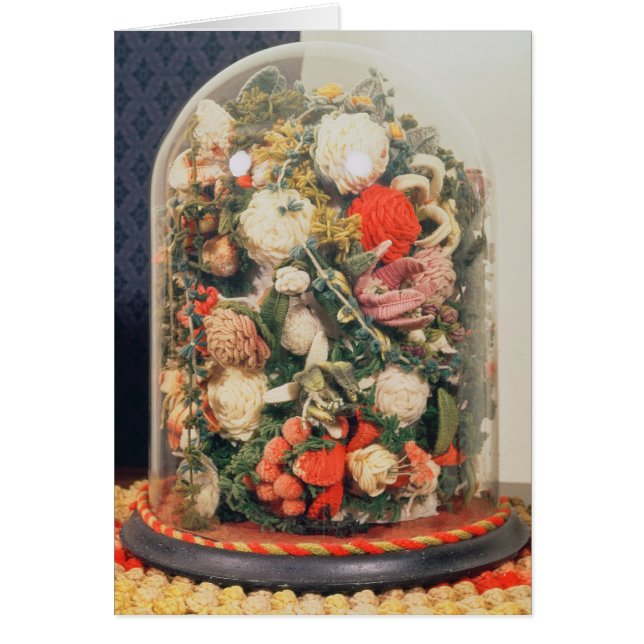 Fleurs de laine victoriennes dans un cas en verre (Devant)