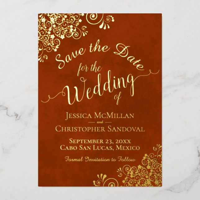 Fleurs de laque dorée sur carte de mariage Save th (Recto)