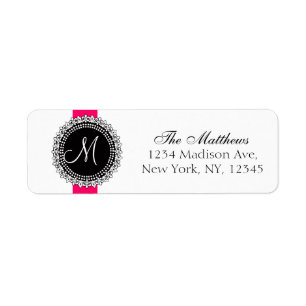 Fleurs de Lis Monogram Étiquettes rose noir blanc