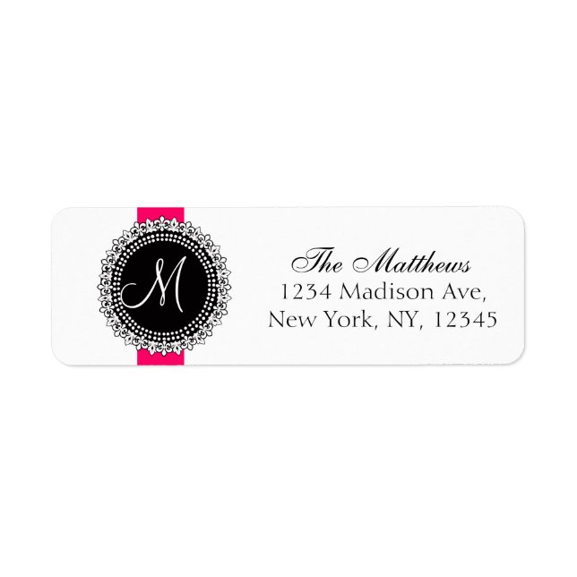Fleurs de Lis Monogram Labels Pink Black White (Front)