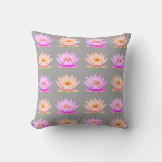 Fleurs de Lotus rose sur oreiller gris clair (Recto)