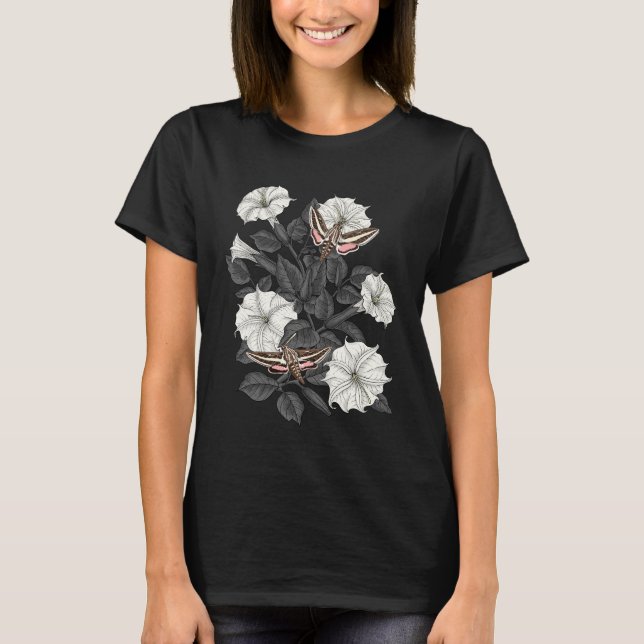 Fleurs de lune et sphinx papillons T-shirt (Devant)