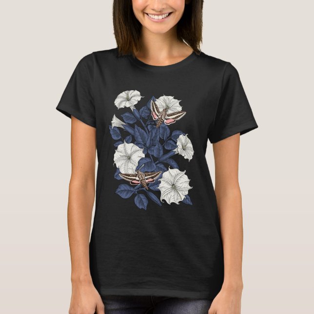 Fleurs de lune et sphinx papillons T-shirt (Devant)