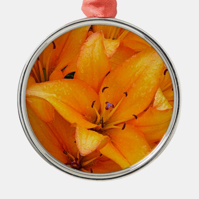 Fleurs de lys orange design ornement de Noël (Devant)