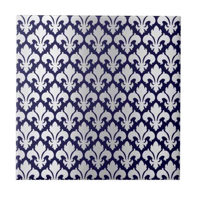Fleurs-de-lys Silver and Blue Tile (Front)