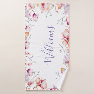 fleurs de magnolia rose blanc nom script