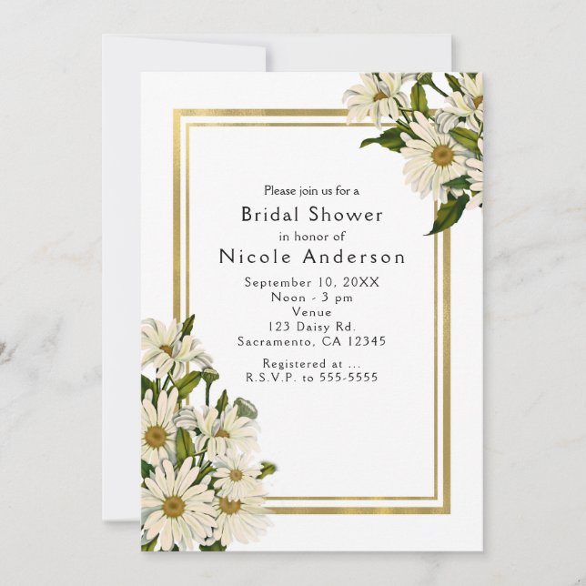 Fleurs de marguerite blanches et invitations rusti (Devant)