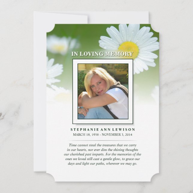 Fleurs de marguerite Carte commémorative - Poème d (Devant)