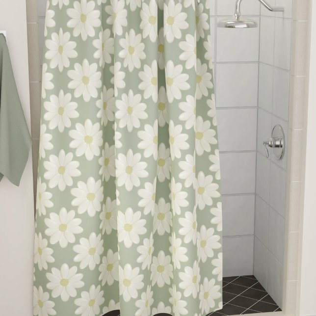 Fleurs de marguerite crème sur rideau de douche ve (A pretty sage green and daisy pattern shower curtain just for you)