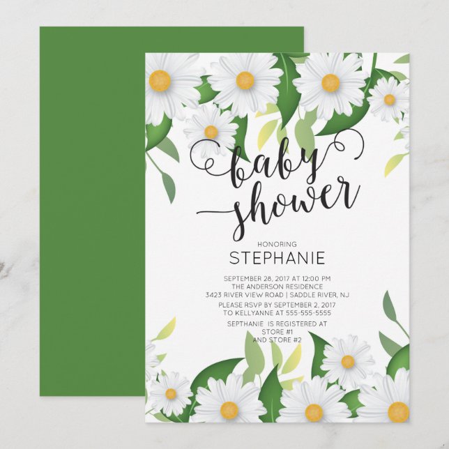 Fleurs de marguerite moderne Invitation Baby showe (Devant / Derrière)