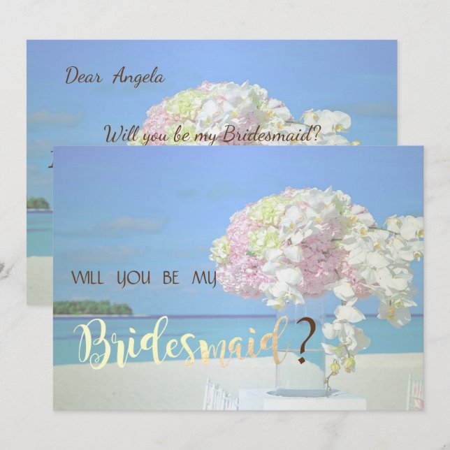 Fleurs de mariage à la plage Carte de demoiselle d (Devant / Derrière)