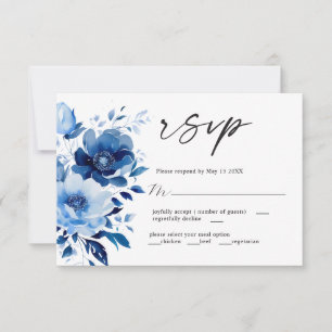 Fleurs de mariage bleu carte RSVP