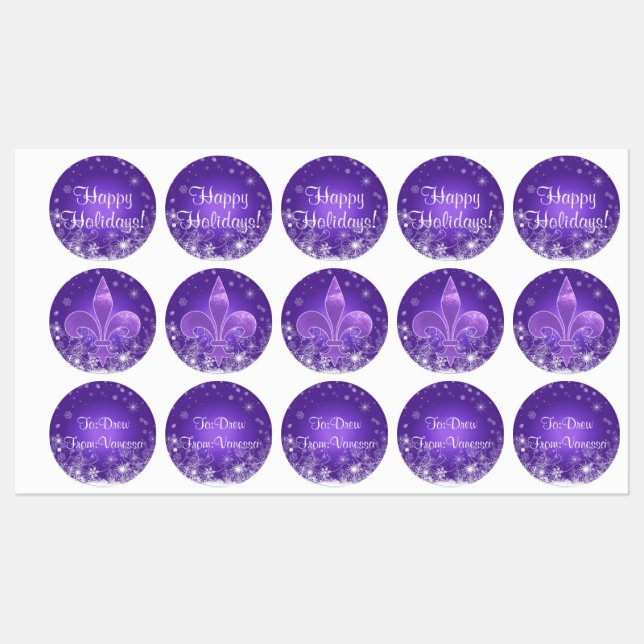 Fleurs de neige et Fleur de lis violet Étiquette (Feuille)